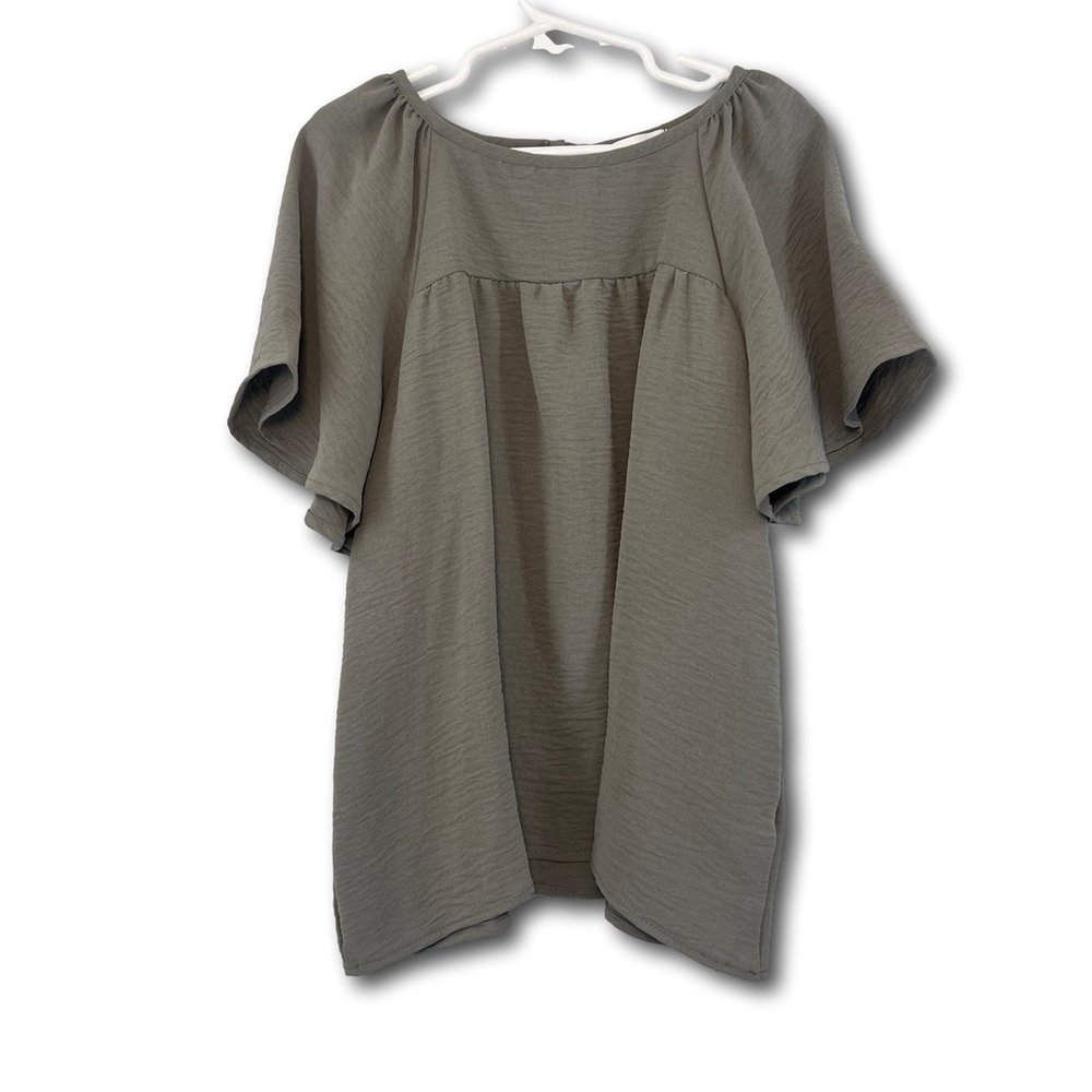 Kids Flowy Shirt Flutter Short Sleeves Textured Relaxed Fit Taupe Gray Girl’s XL